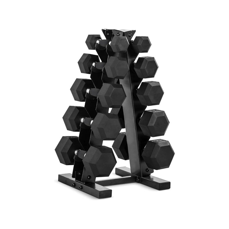 CAP Barbell 150lb Comfort Grip Rubber Encased Hex Dumbbell Set with Rack