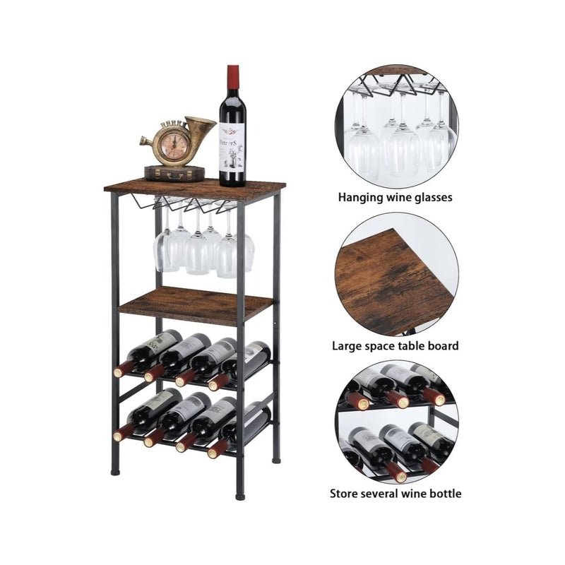 Wine Rack Table with Glass and Bottle Holder