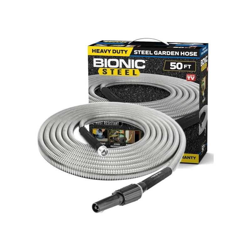 Bionic Steel Metal Garden Hose 50 Ft with Nozzle