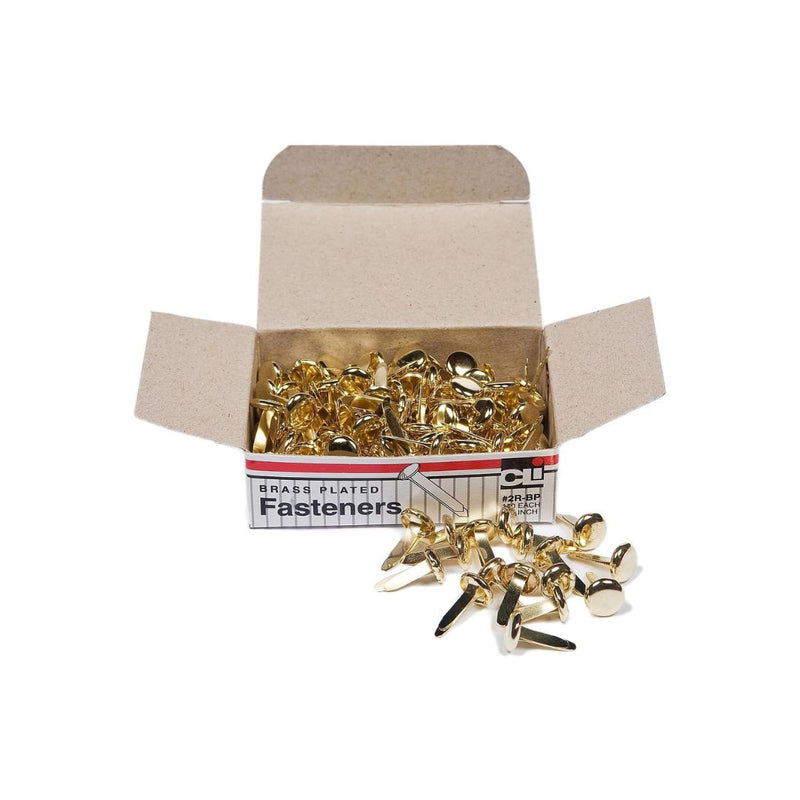 100-Pk Charles Leonard Brass Plated Round Head Fasteners