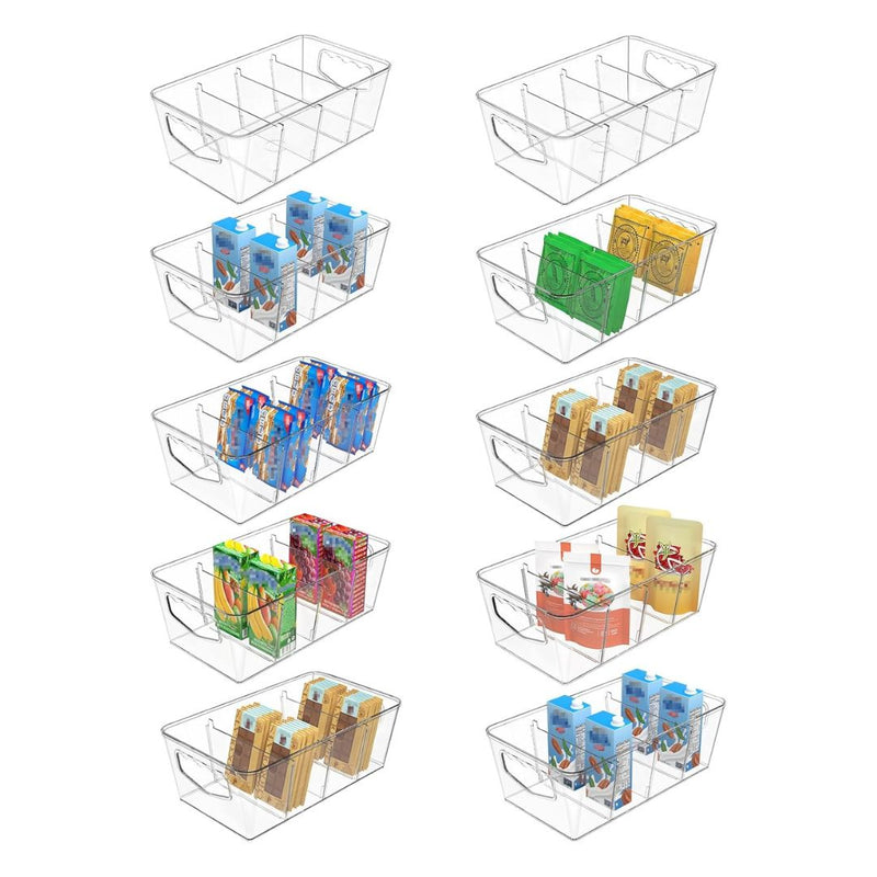 10-Pack Clear Storage Organizer Bins with Removable Dividers