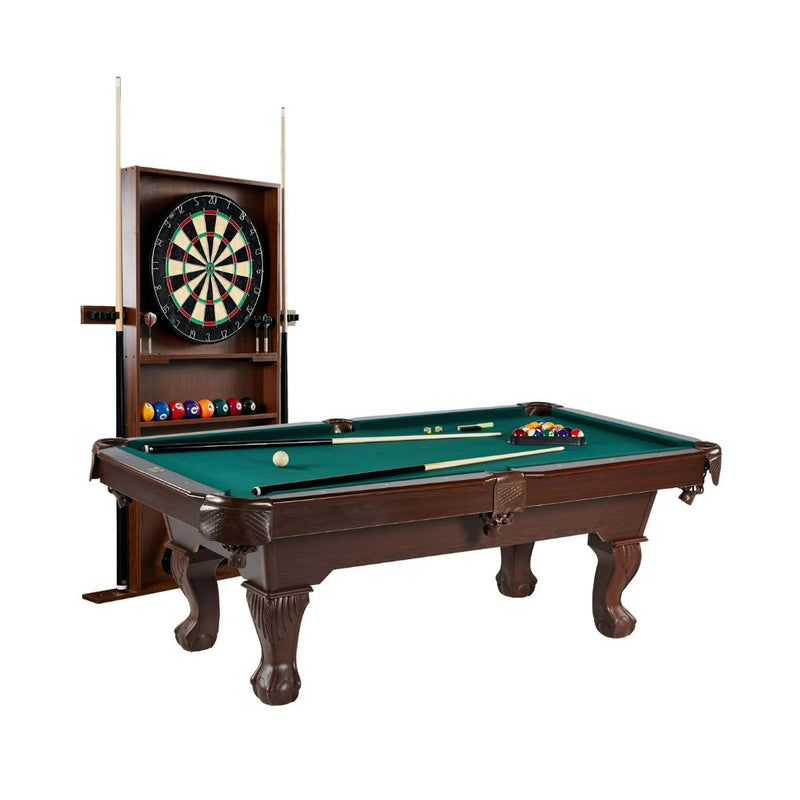 7.5 ft Pool Table, Billiard Cue Rack, Dartboard Set