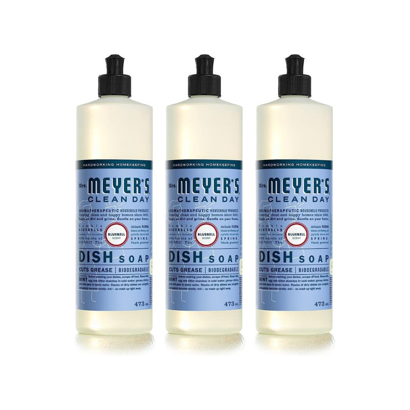 3 Bottles of MRS. MEYER’S CLEAN DAY Liquid Dish Soap, Bluebell