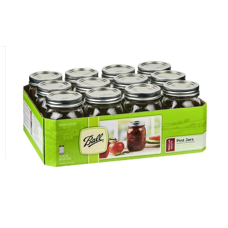 12-Pack Ball 16oz Mason Jars Regular Mouth, Clear