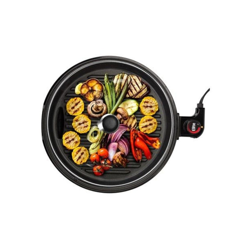 Elite Gourmet 12-Inch Smokeless Electric BBQ Grill with Glass Lid