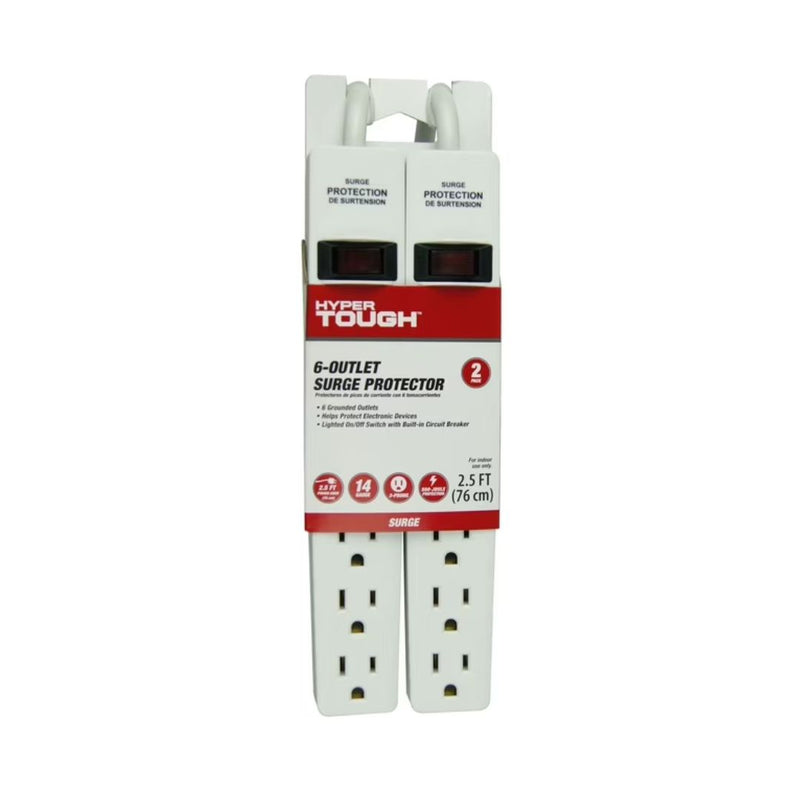 2 Pack Hyper Tough 6-Outlet Surge Protector with 2.5 ft Cords