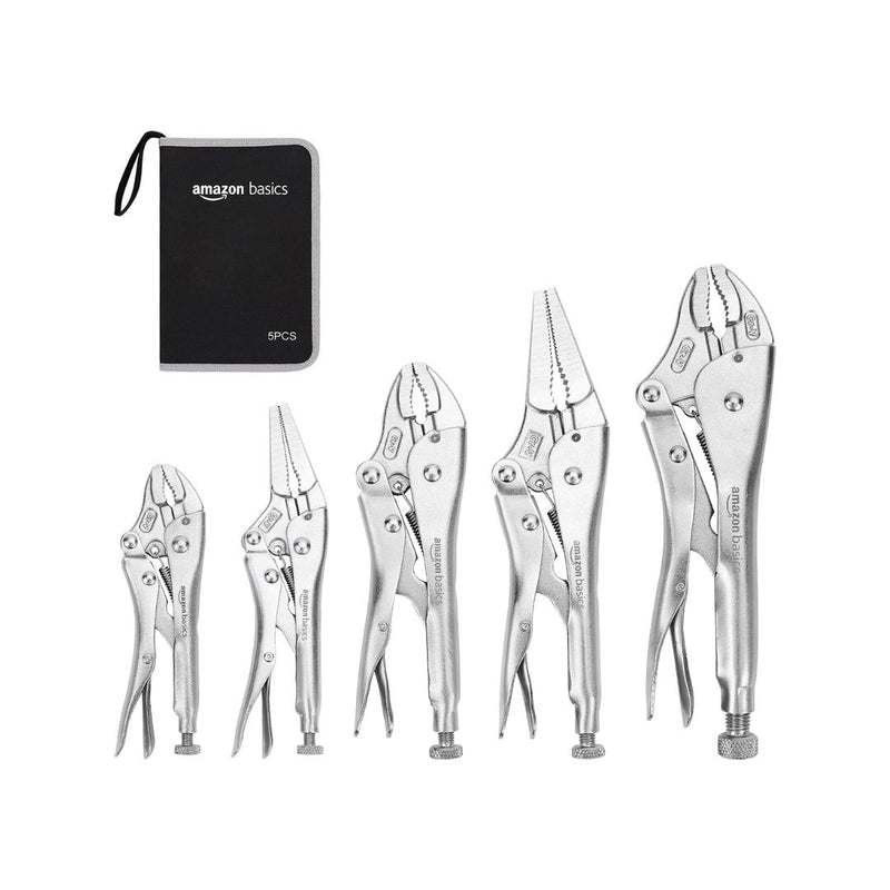 5-Pcs CR-V Locking Pliers and Wire Cutters Set with Carrying Case