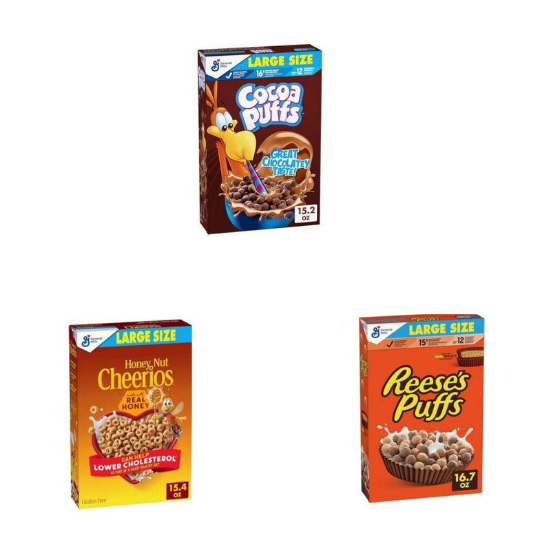 Honey Nut Cheerios, Reese's Puffs, or Cocoa Puffs Large Size Cereal Boxes