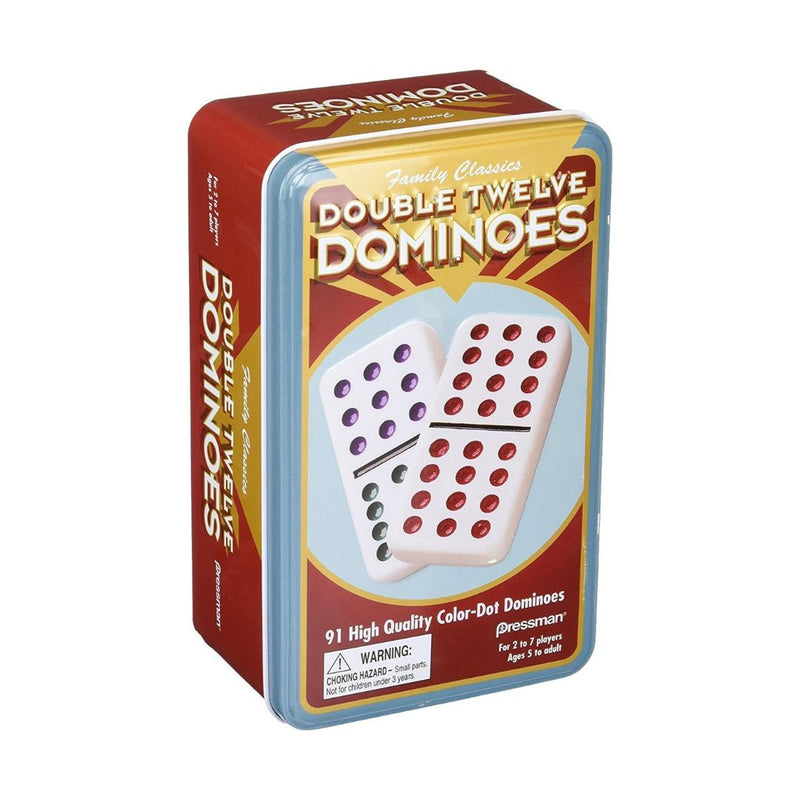 Pressman Double 12 Color Dot Dominos in A Tin