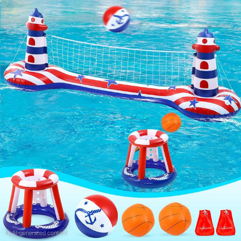 Inflatable Pool Float Set with Volleyball & Basketball
