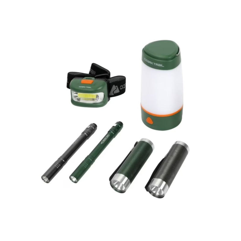 Ozark Trail 6 Piece LED Combo Kit 30 Lumen Flashlight Headlamp Lantern and Penlight Set