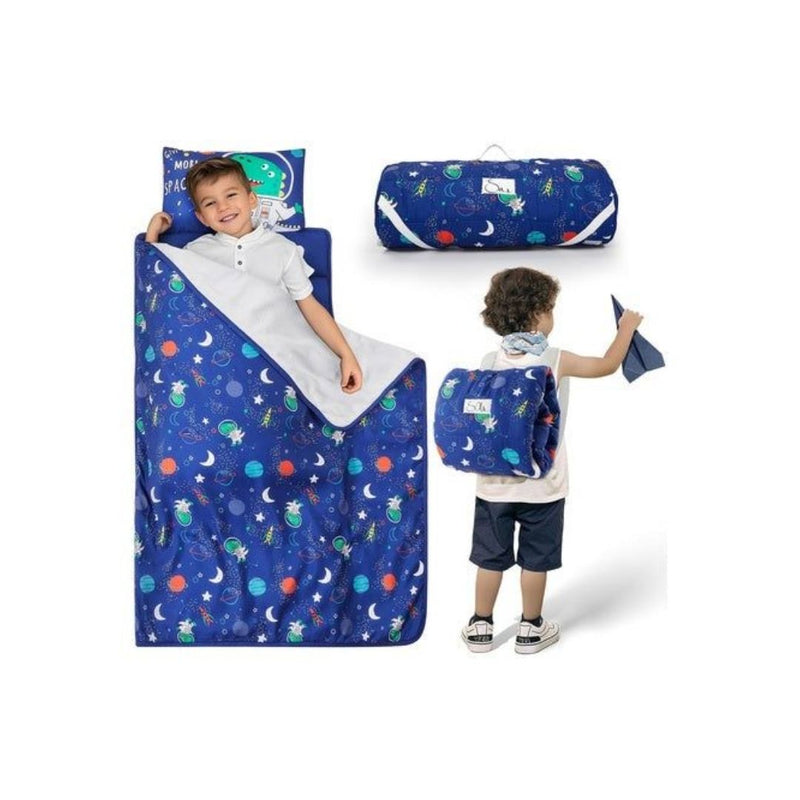 Toddler Nap Mat with Removable Pillow and Plush Blanket