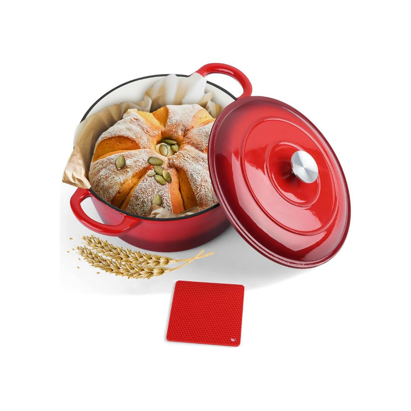 6QT Enameled Cast Iron Dutch Oven & Silicone Trivet Mat