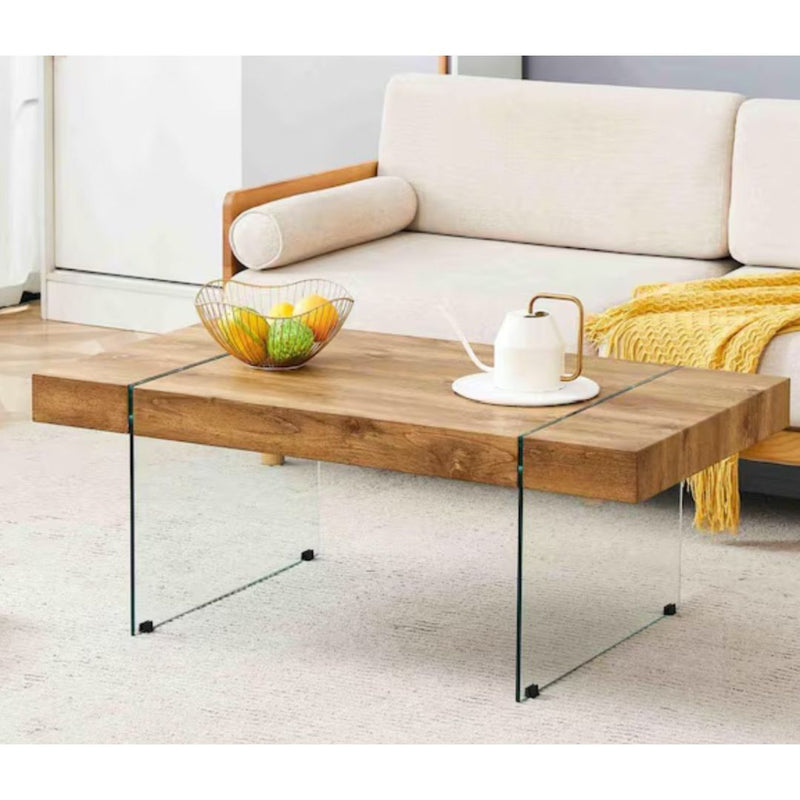 43.3 in. Wood Rectangle Glass Coffee Table