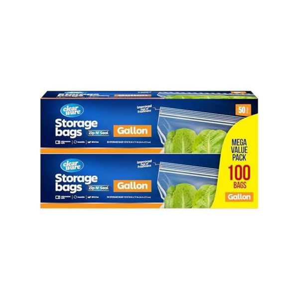 100 Count Gallon Storage Bags Double Zipper