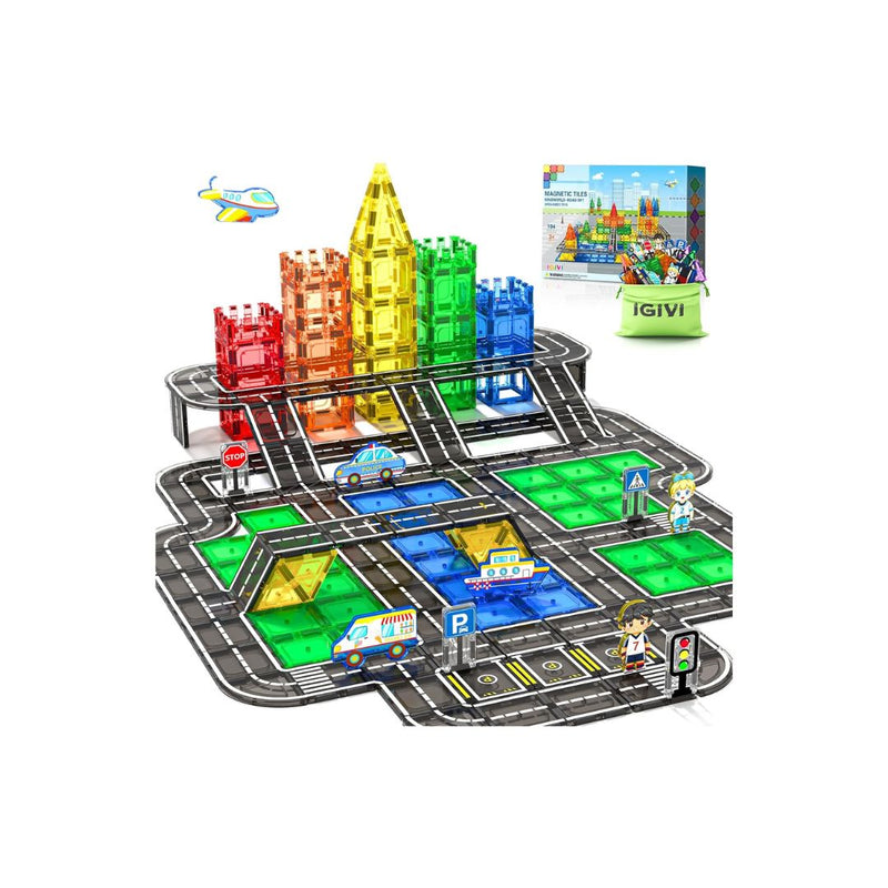 104 Pcs Magnetic Tiles Road Set