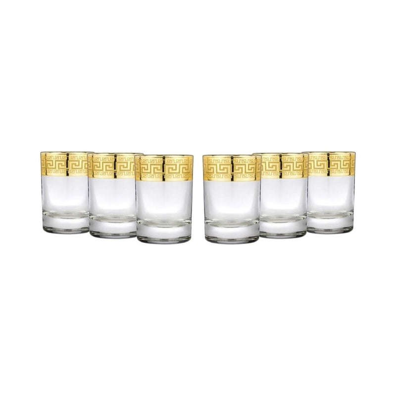 6 Pack Greek Key Shot Glasses 2oz Heavy Base