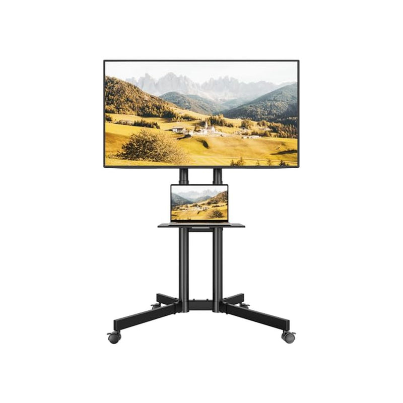 Mobile TV Cart Stand with Wheels and Laptop Shelf