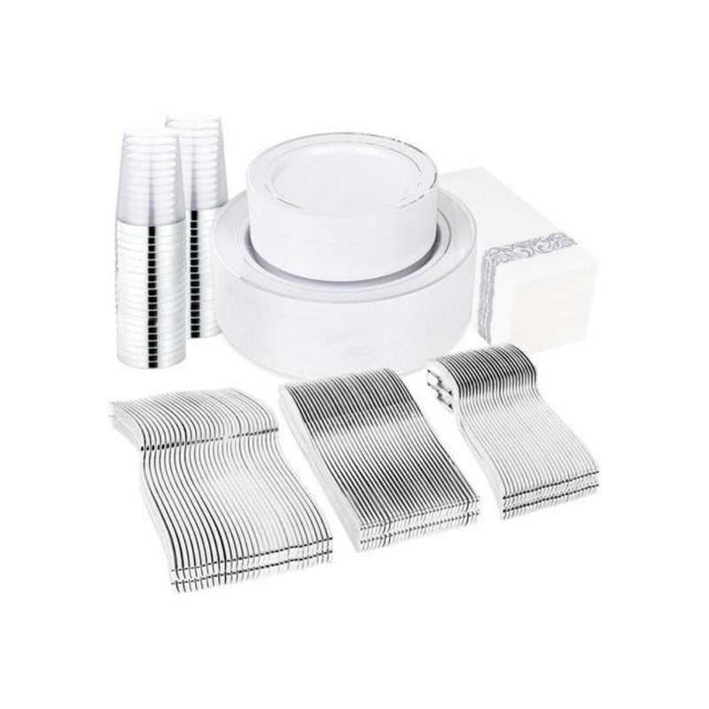 400 Piece Silver Plastic Dinnerware Set