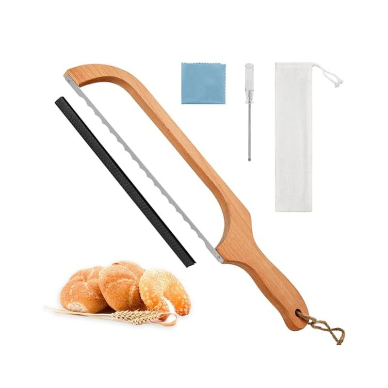 Serrated Bread Knife Wooden Sourdough Bow Slicer