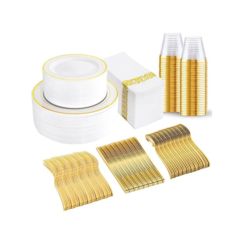 350 Piece Gold Plastic Dinnerware Set