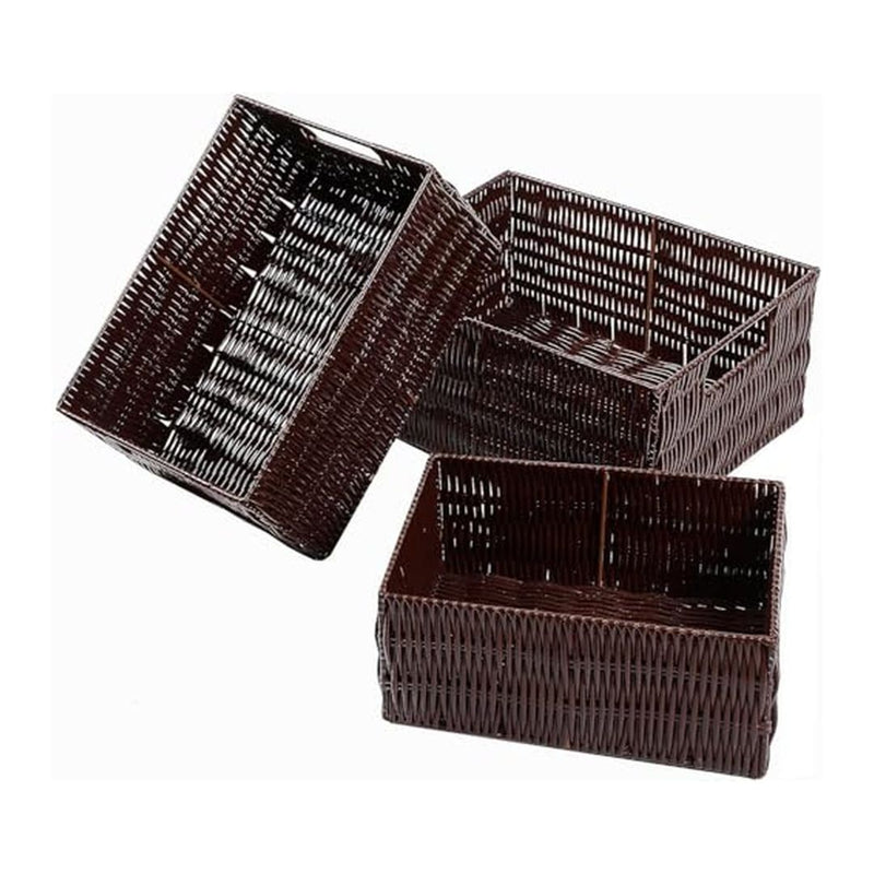 3 Pack Plastic Wicker Storage Baskets with Handles