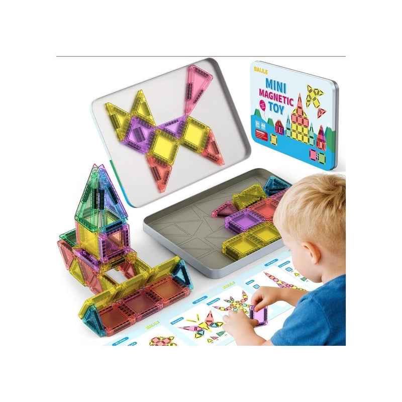 46-Pcs Mini Magnetic Tiles with Iron Case