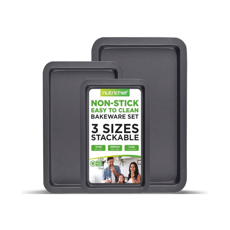 NutriChef 3-Piece Non-Stick Cookie Sheets
