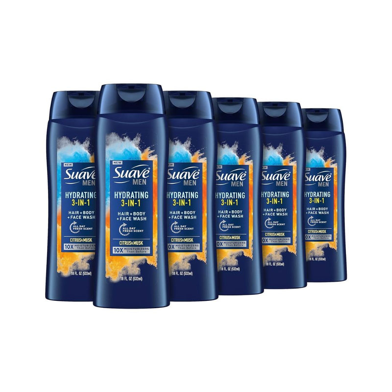 Pack of 6 Suave Men Moisturizing Body, Face and Hair Wash
