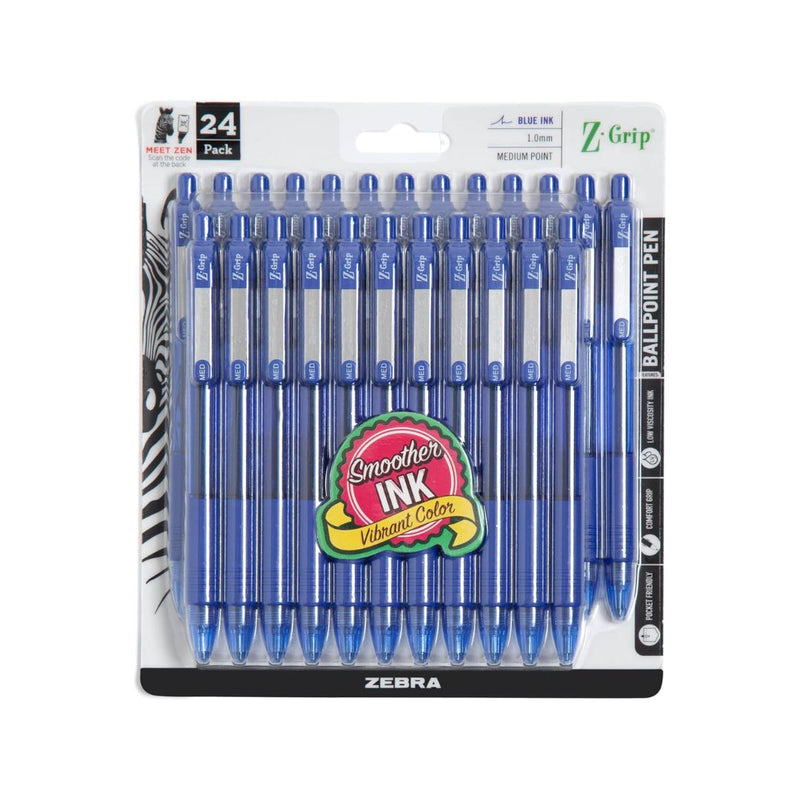 24 Zebra Pen Z-Grip Retractable Blue Ballpoint Pens