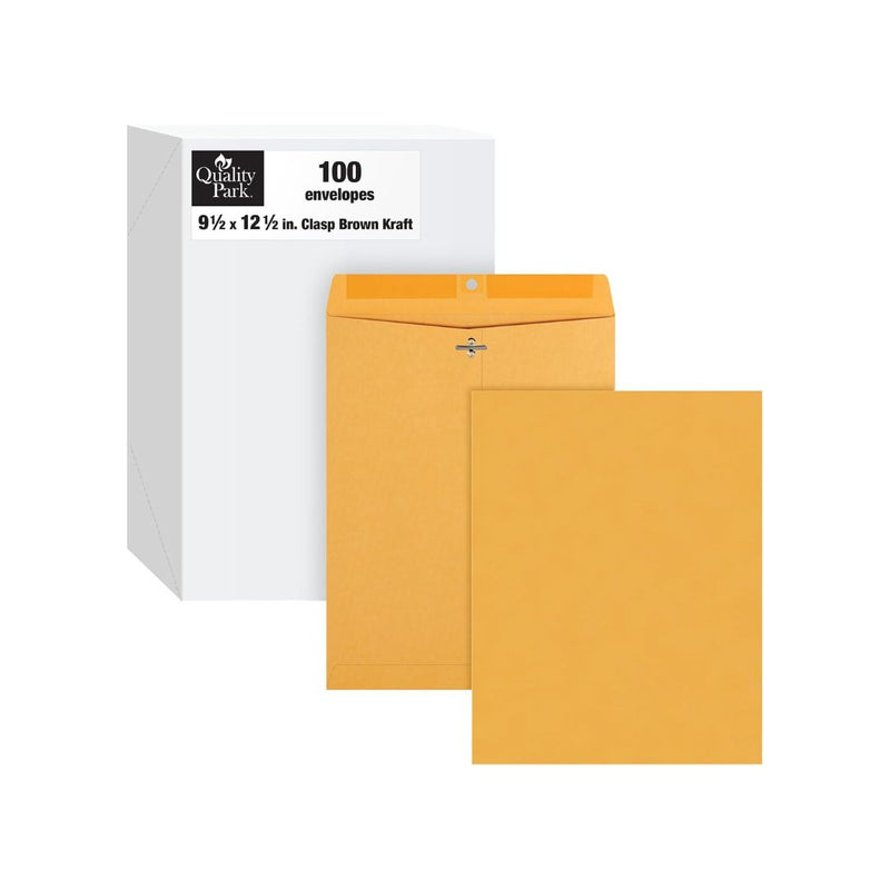 100 / Box Quality Park Gummed Kraft Clasp Envelopes (9.5 x 12.5 Inches)