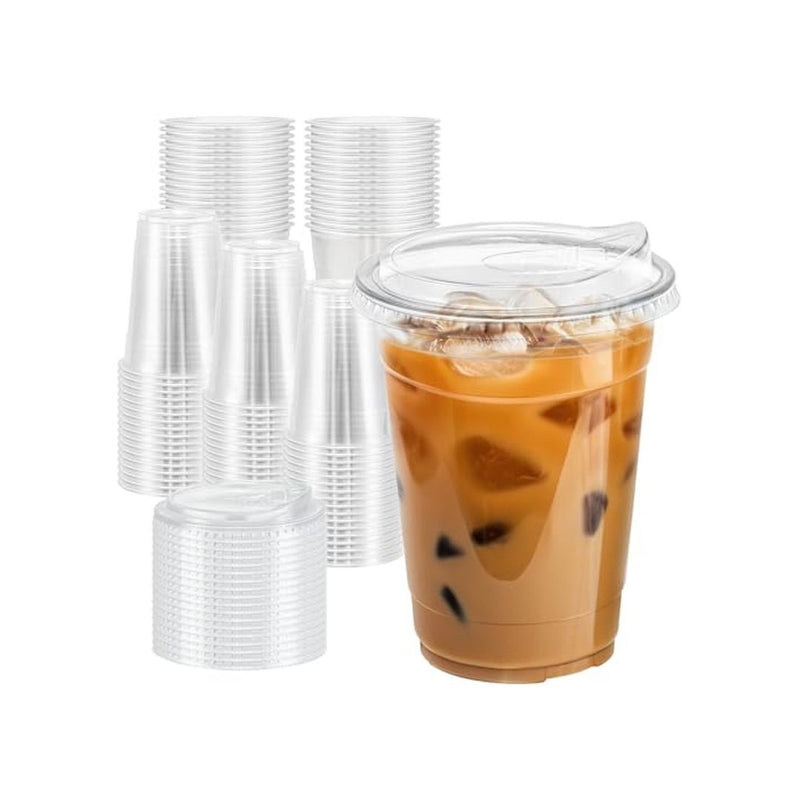 100 Pack 16 oz Plastic Cups with Lids