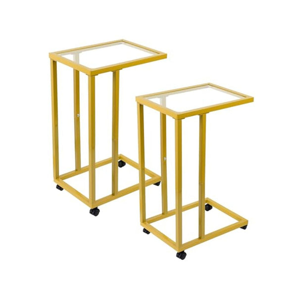 2 Pack C-Shaped Glass End Table Set