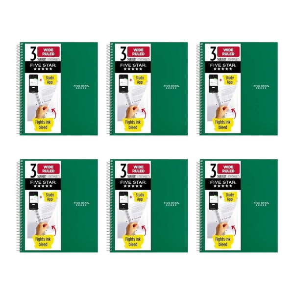 6 Pack Five Star Spiral Notebook + Study App