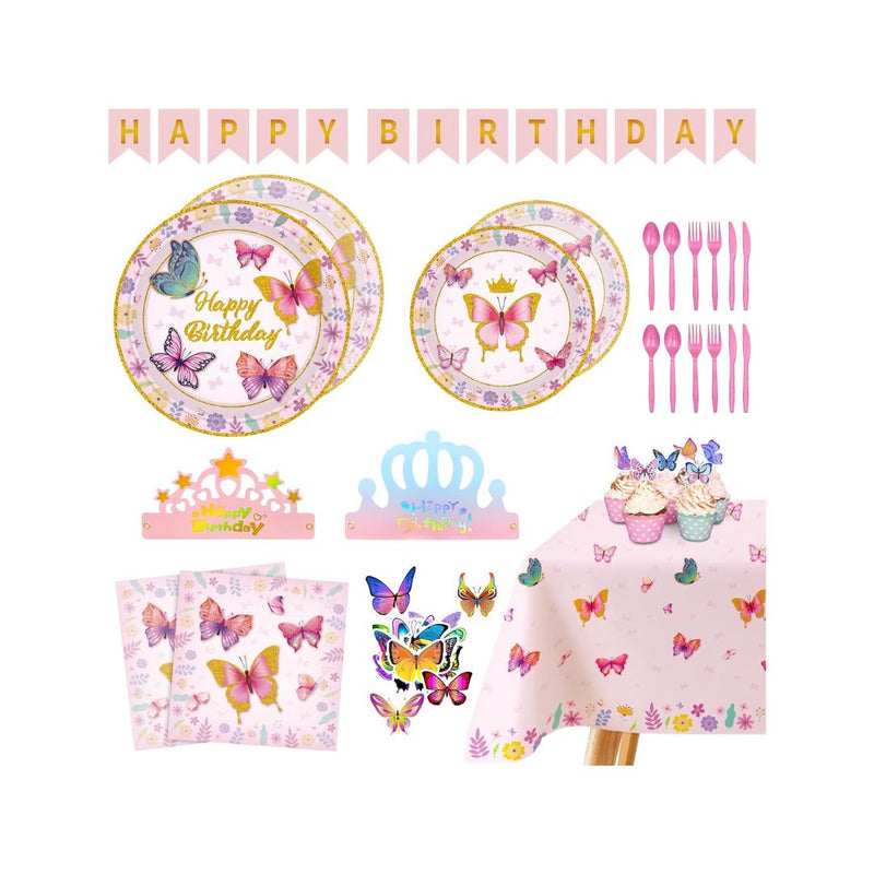 192-Pcs Butterfly Themed Paper Dinnerware Set