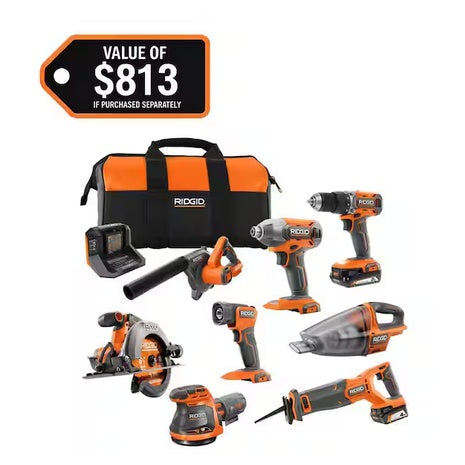 18V Cordless 8-Tool Combo Kit with Batteries & Charger
