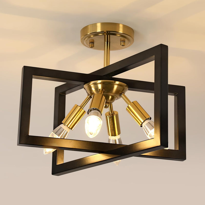 4-Light Gold Farmhouse Industrial Ceiling Light Fixture
