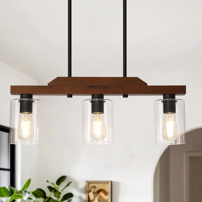 3-Light Rustic Wood Kitchen Island Chandelier