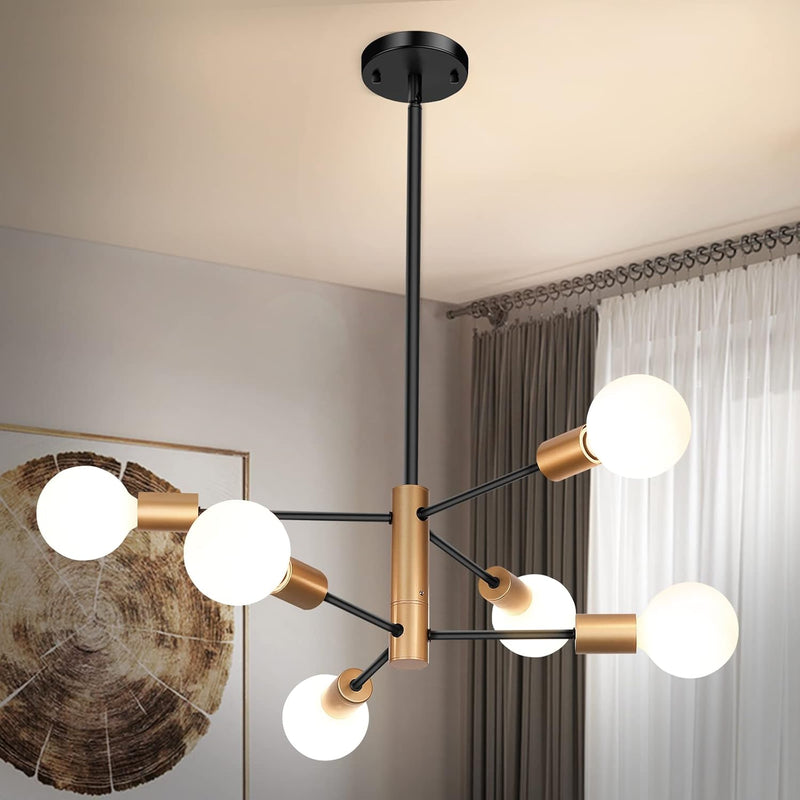 6-Light Sputnik Black and Gold Chandelier