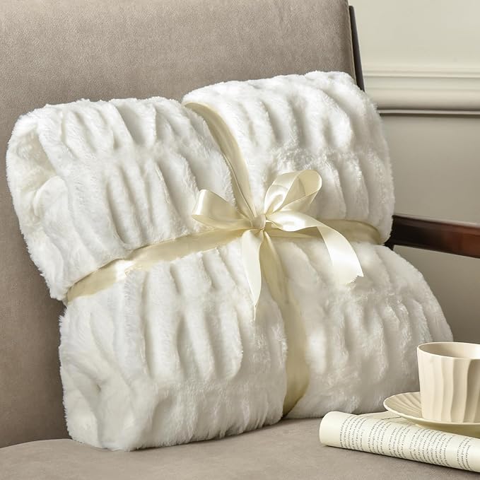 Faux Fur Throw Blanket Reversible Plush