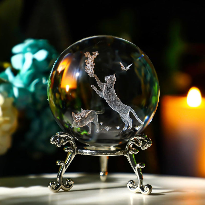 Cat Crystal Ball 3D Engraved Glass