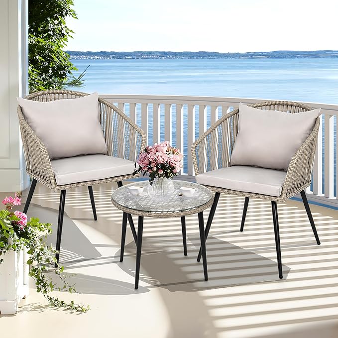 YITAHOME 3-Piece Wicker Small Patio Balcony Chair Set