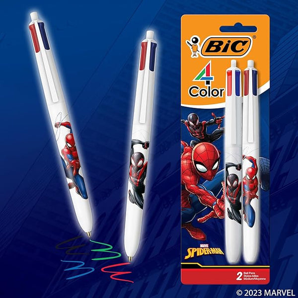 2 Pack Of BIC Spider-Man 4 Color Retractable Ballpoint Pens