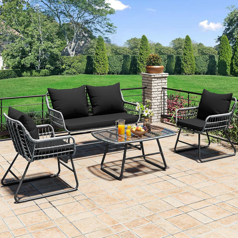 4-Piece Patio Furniture Wicker Outdoor Bistro Set