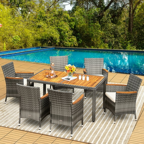7-Pcs Patio Rattan Dining Set