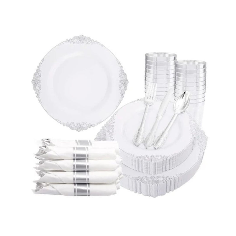 350-Piece Silver Disposable Dinnerware Set