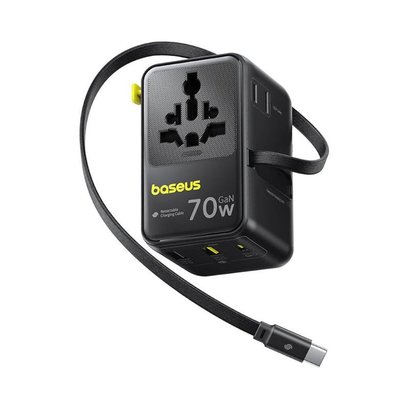 6-in-1 Baseus 70W Universal Travel Adapter with Retractable Cable