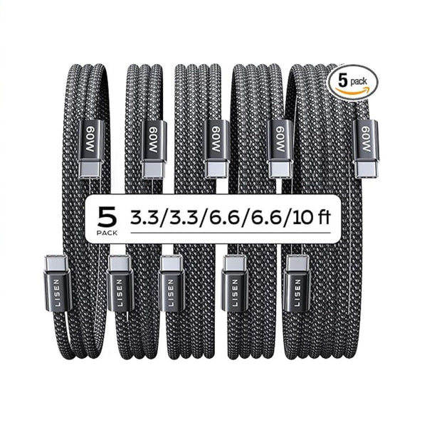 5-Pack Lisen 60W USB-C Cables