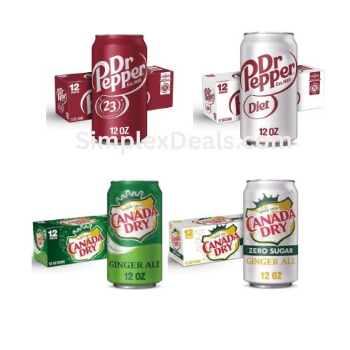 12 Cans Of Dr. Pepper And Diet Dr. Pepper, Canada Dry Ginger Ale And Diet Canada Dry Ginger Ale