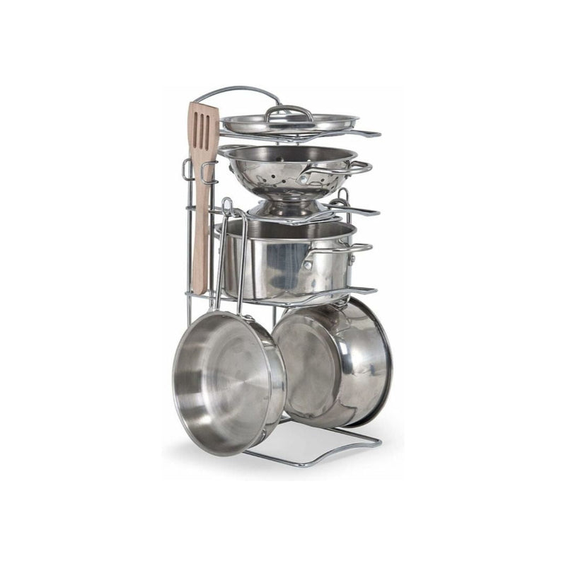 Melissa & Doug Stainless Steel Pots and Pans Pretend Play Kitchen Set for Kids (8 pcs)